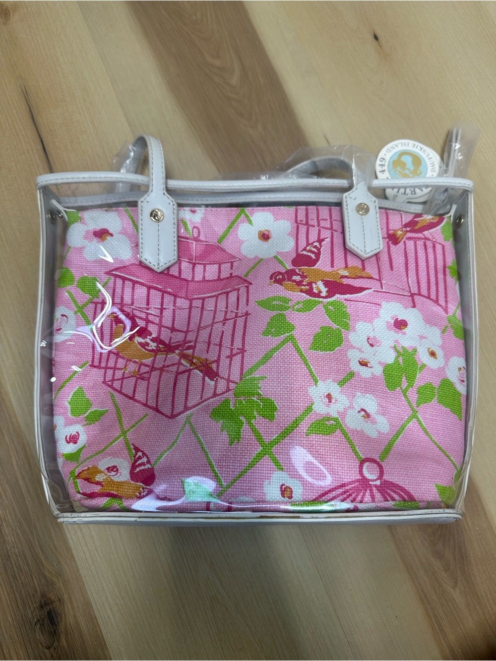 Spartina 449 Pink Floral Clear Tote with Cream Trim - Picture 4 of 16
